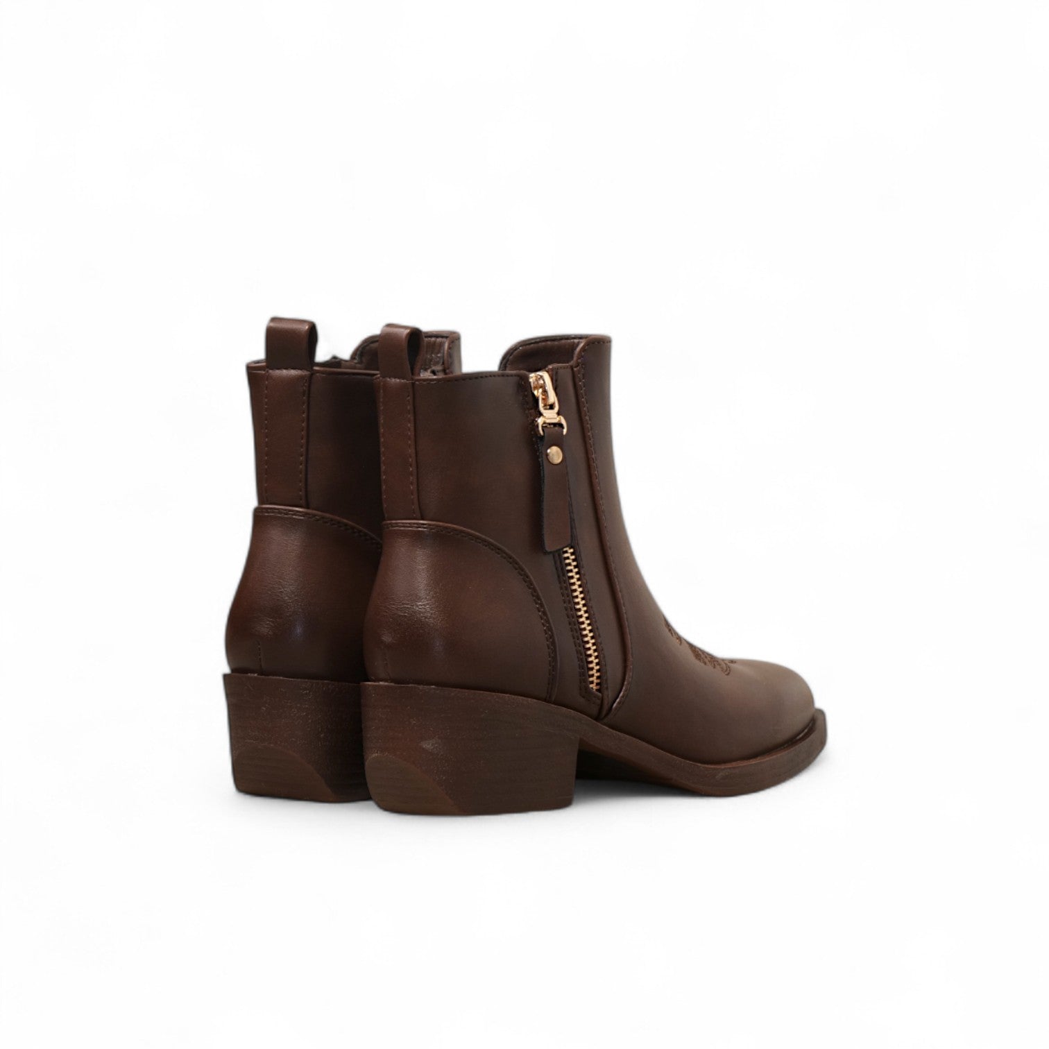 Botines cowboy de mujer con bordado y cierre lateral, estilo western cómodo con tacón bajo