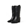 Botas cowboy de mujer bordadas con tacón ancho, estilo vaquero moderno y cómodo para looks casuales