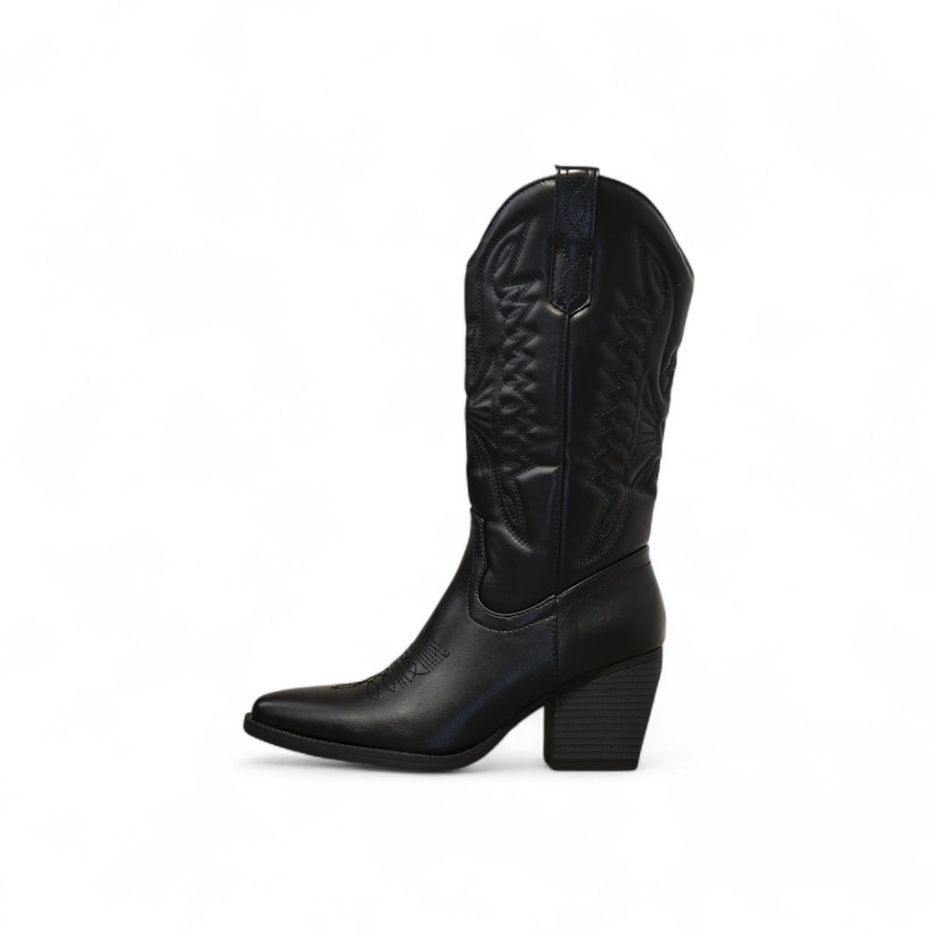 Botas cowboy de mujer bordadas con tacón ancho, estilo vaquero moderno y cómodo para looks casuales