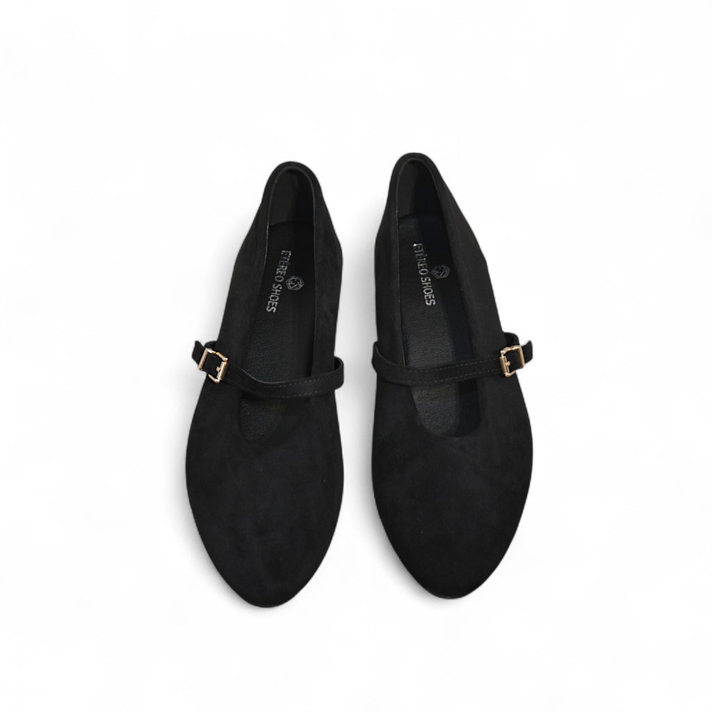 Merceditas de terciopelo para mujer estilo clásico con correa ajustable y punta redonda, disponibles en negro y marrón, cómodas y versátiles para uso diario o casual elegante