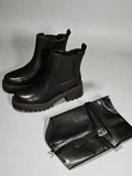 Bota 2 en 1 mujer negro brillo con botín básico y funda desmontable con cierre y hebilla – en cuero sintético diseño versátil, moderno y funcional con suela antideslizante