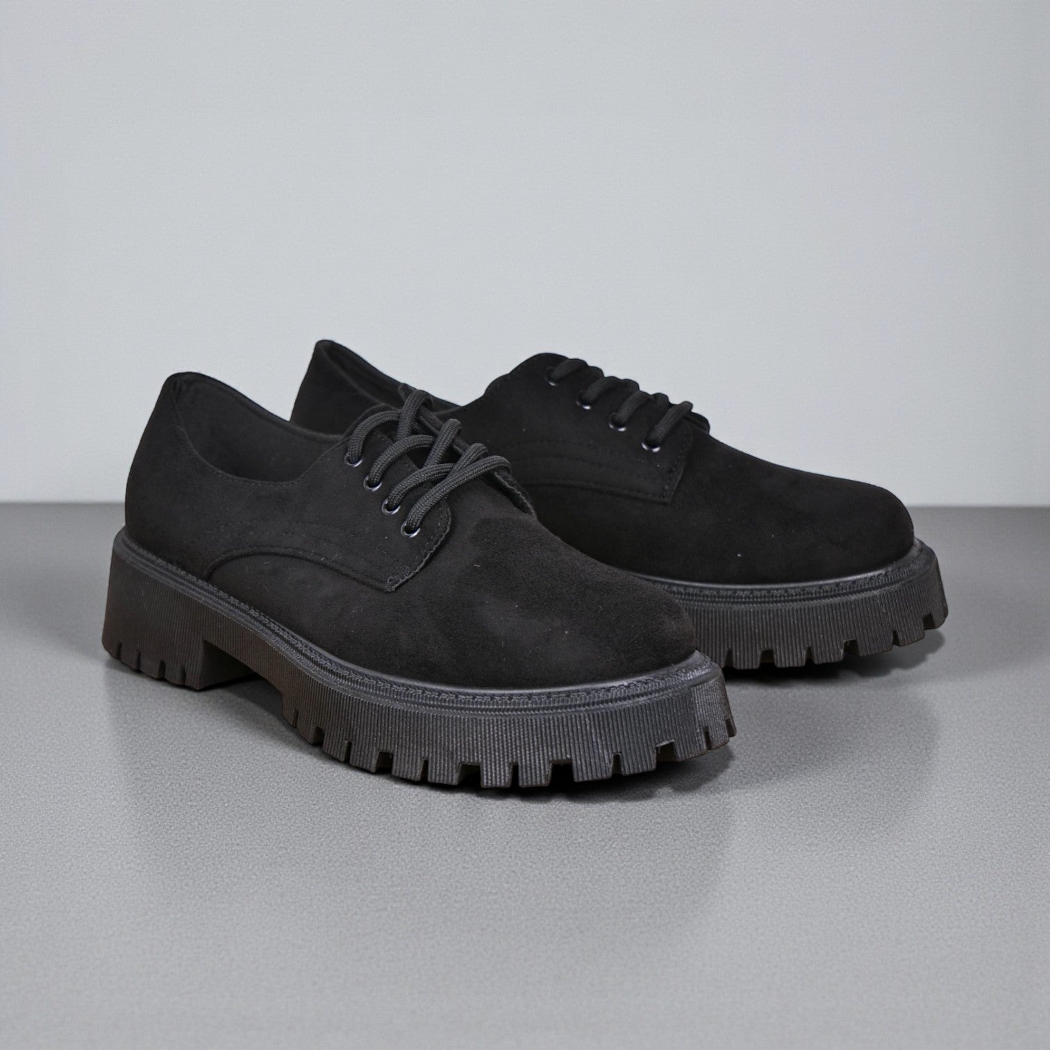 Zapatos tipo derby negros y beige con cordones y suela chunky gruesa, calzado urbano femenino de cuero sintético y gamuza sintética