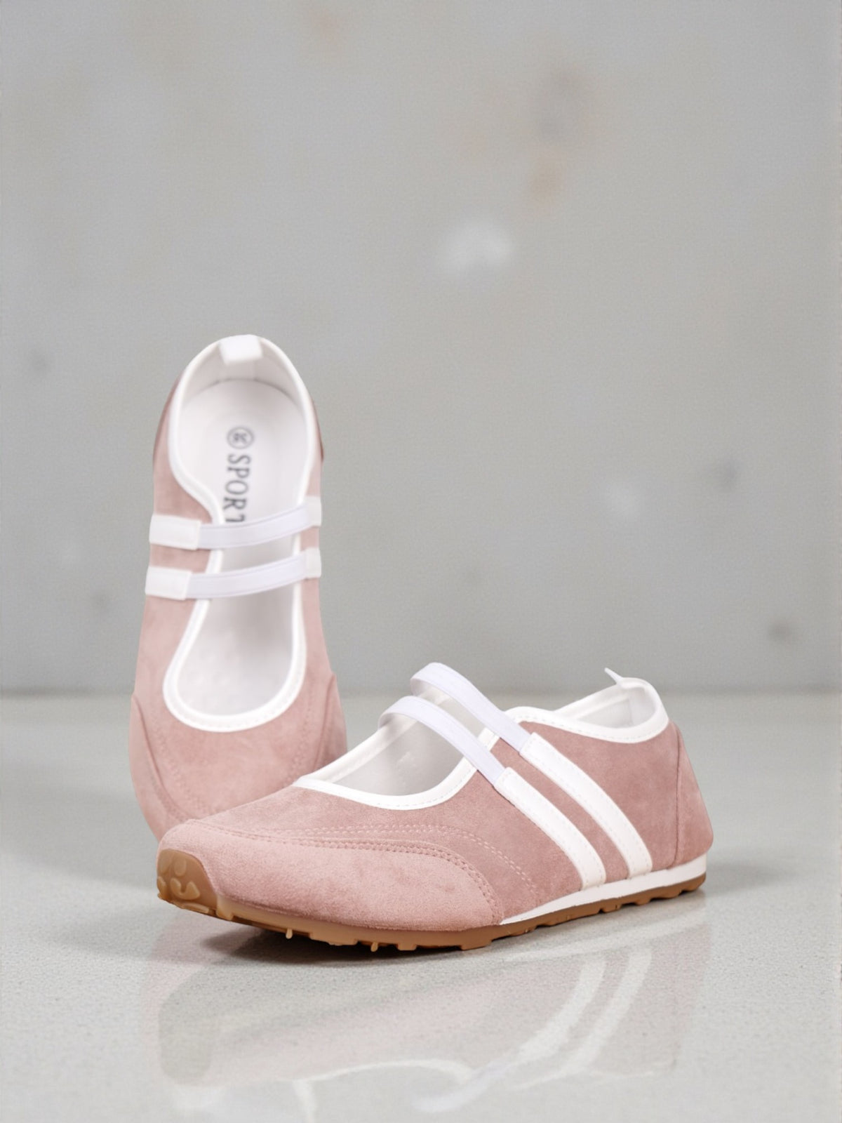 Zapatillas Mujer con Doble Tira Elástica y Suela Antideslizante, Planos Casual Urbanos en Cuero Sintético y Gamuza Sintética, Estilo Bailarina Moderno Cómodo para Diario