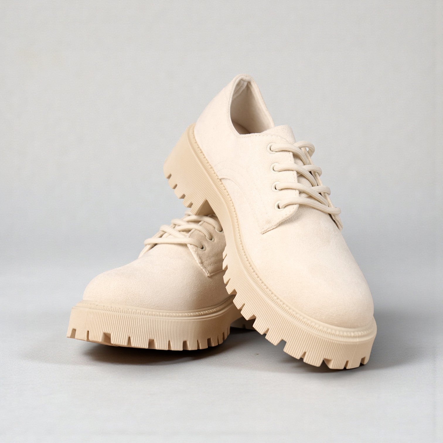 Zapatos tipo derby negros y beige con cordones y suela chunky gruesa, calzado urbano femenino de cuero sintético y gamuza sintética