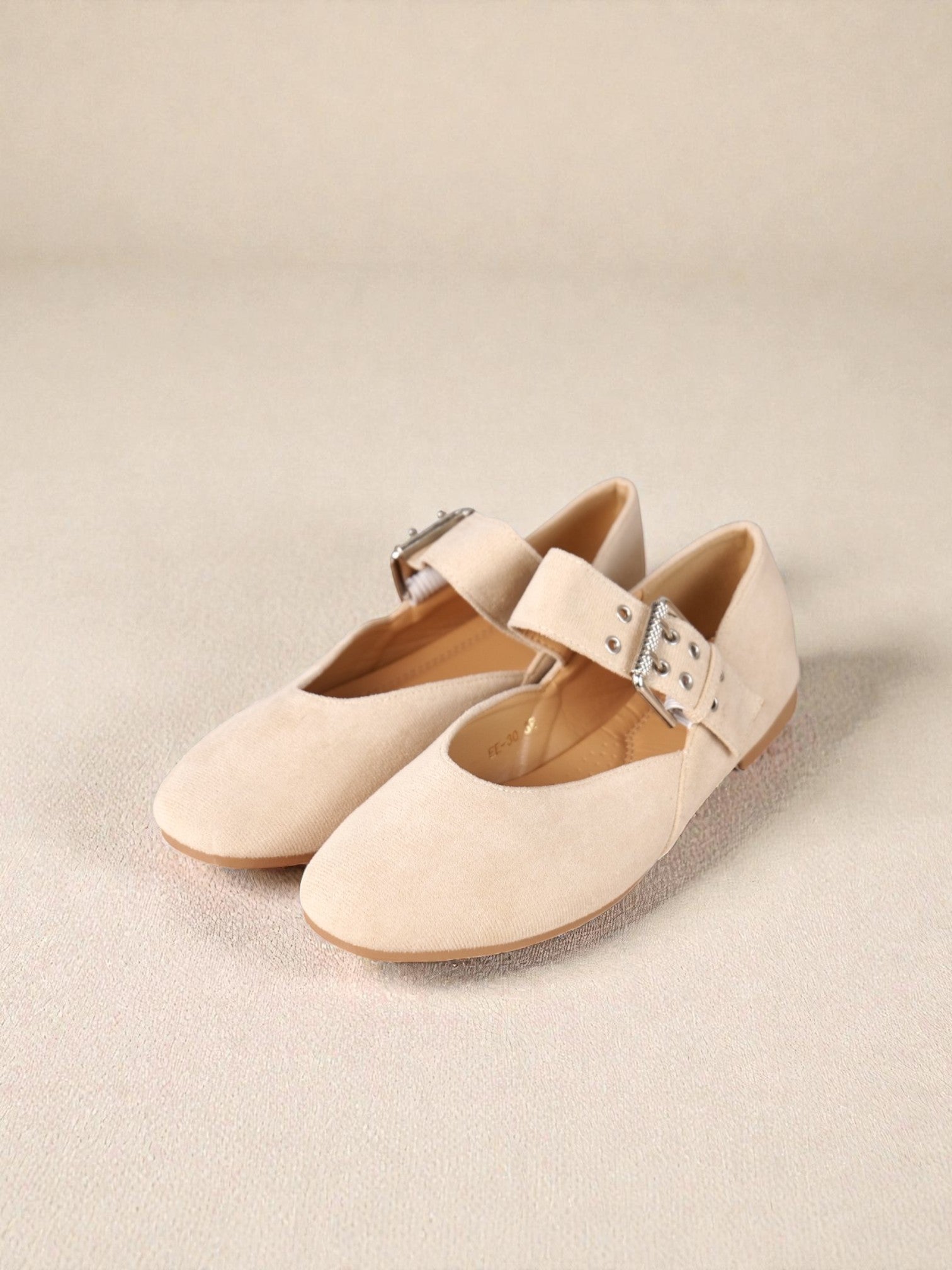 Bailarinas planas mujer de gamuza sintética con tira ajustable y hebilla metálica decorativa, zapatos tipo Mary Jane cómodos para diario, oficina y looks casuales elegantes