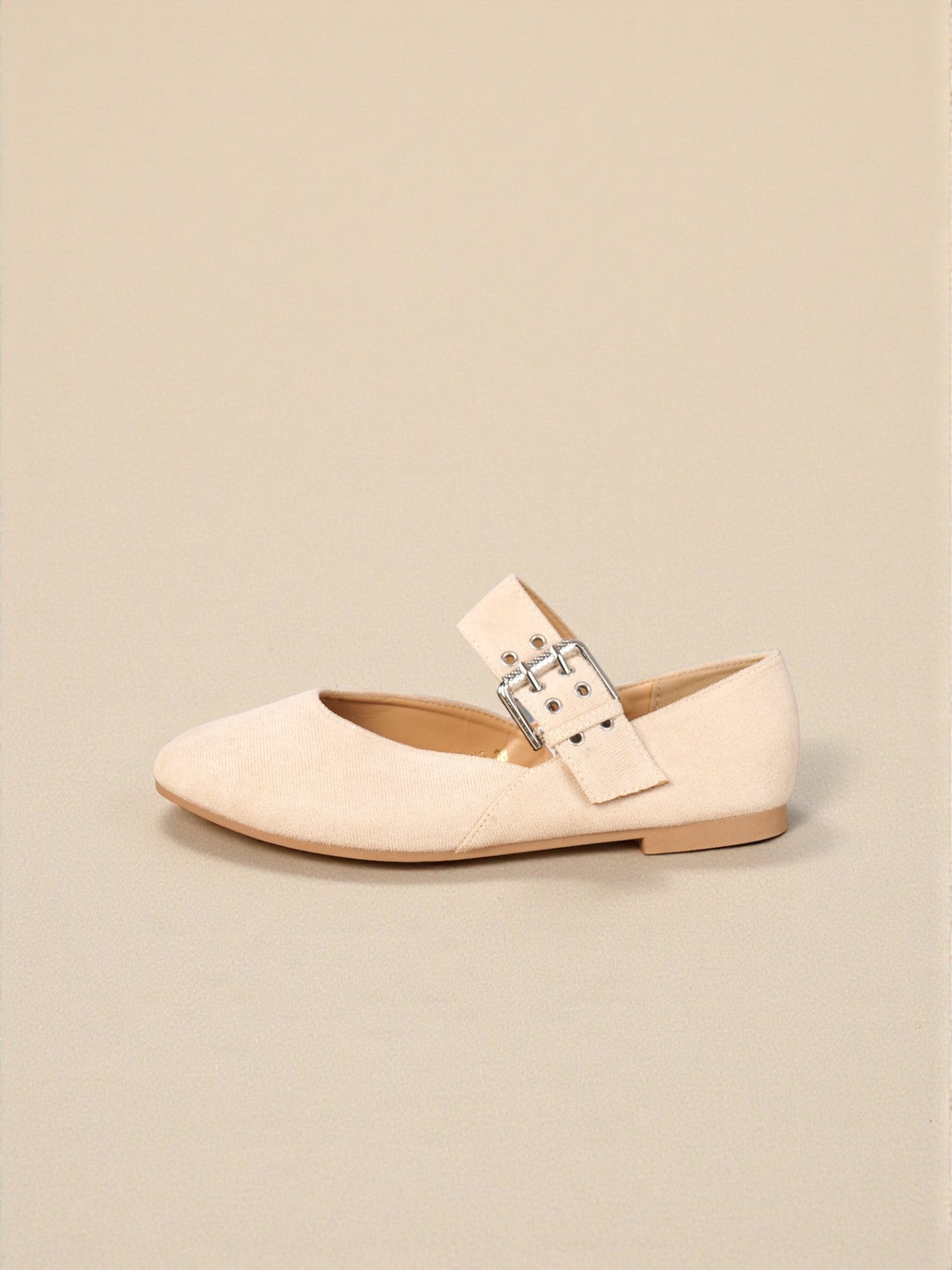 Bailarinas planas mujer de gamuza sintética con tira ajustable y hebilla metálica decorativa, zapatos tipo Mary Jane cómodos para diario, oficina y looks casuales elegantes