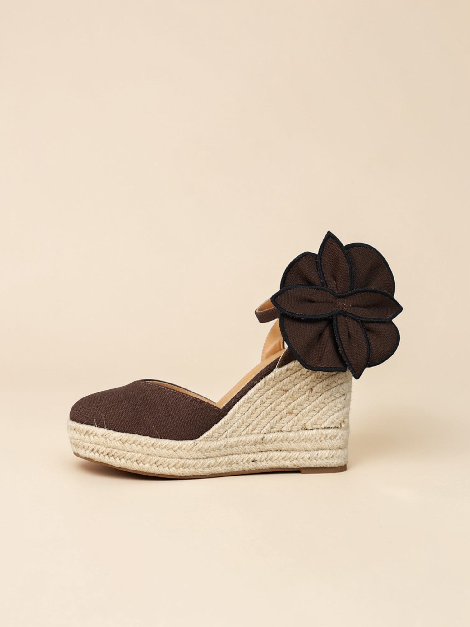 Cuña Espadrille con Flor XL Decorativa desmontable y Pulsera Ajustable, Sandalias Mujer de Plataforma con Punta Cerrada en Textil para Verano, Vacaciones y Eventos