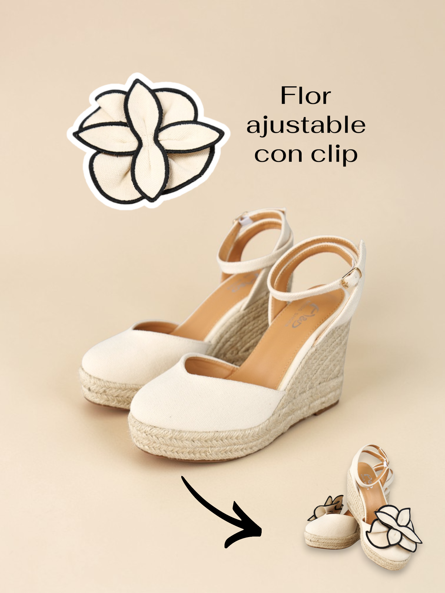 Cuña Espadrille con Flor XL Decorativa desmontable y Pulsera Ajustable, Sandalias Mujer de Plataforma con Punta Cerrada en Textil para Verano, Vacaciones y Eventos