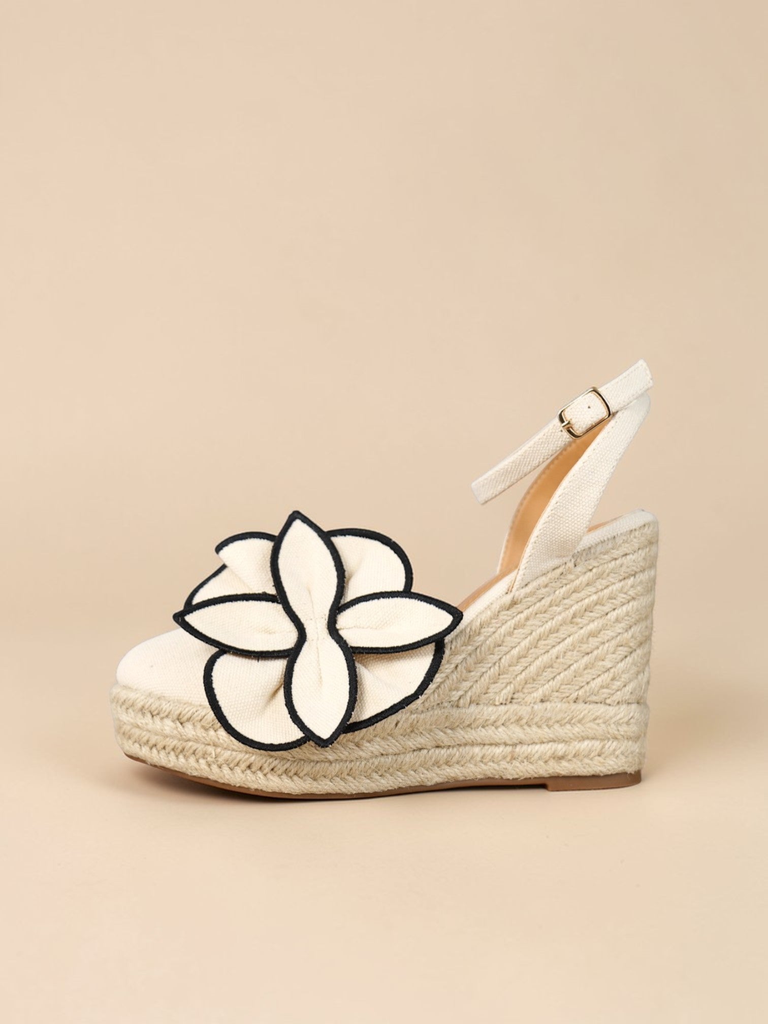 Cuña Espadrille con Flor XL Decorativa desmontable y Pulsera Ajustable, Sandalias Mujer de Plataforma con Punta Cerrada en Textil para Verano, Vacaciones y Eventos