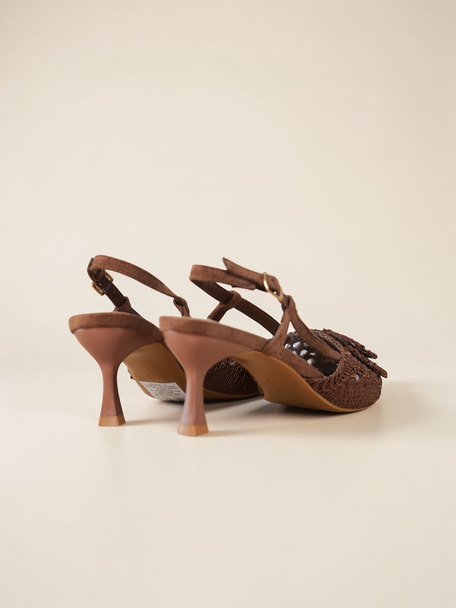 Zapatos Mujer Slingback de Tacón Bajo con Punta Fina y Detalle Floral en Encaje, Sandalias Cerradas Elegantes con Pulsera Ajustable para Fiesta, Evento y Oficina