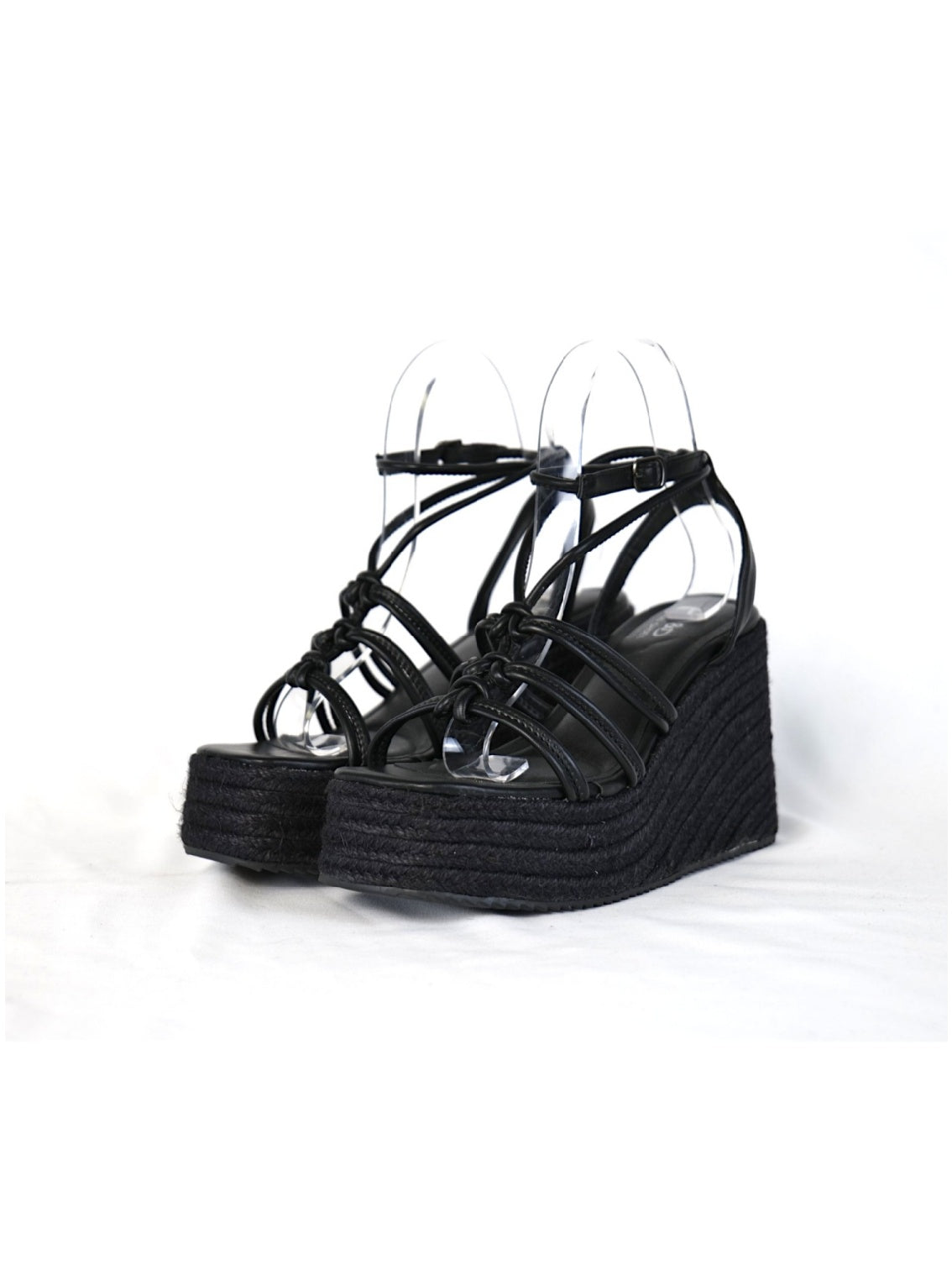 Sandalias de Cuña Mujer con Plataforma Alta Efecto Yute y Tiras con Nudos Decorativos, Sandalia con Pulsera Ajustable de Cuero Sintético para Verano, Fiesta, Vacaciones y Event