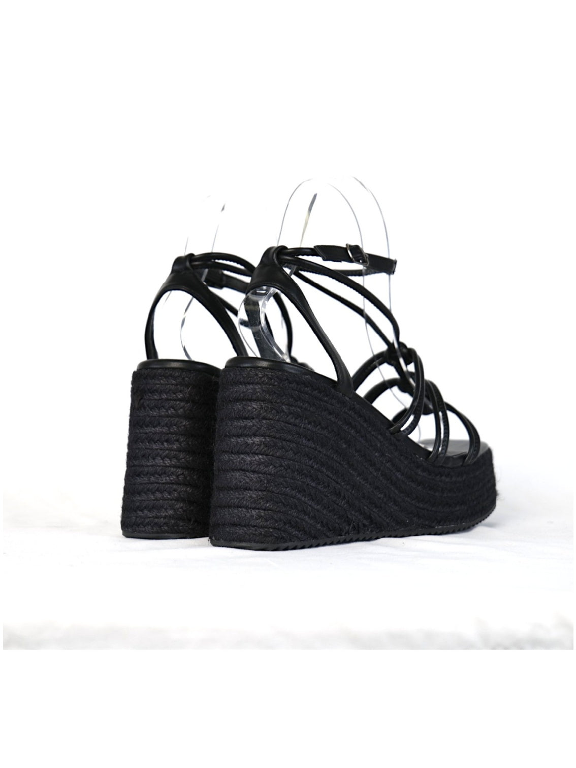 Sandalias de Cuña Mujer con Plataforma Alta Efecto Yute y Tiras con Nudos Decorativos, Sandalia con Pulsera Ajustable de Cuero Sintético para Verano, Fiesta, Vacaciones y Event