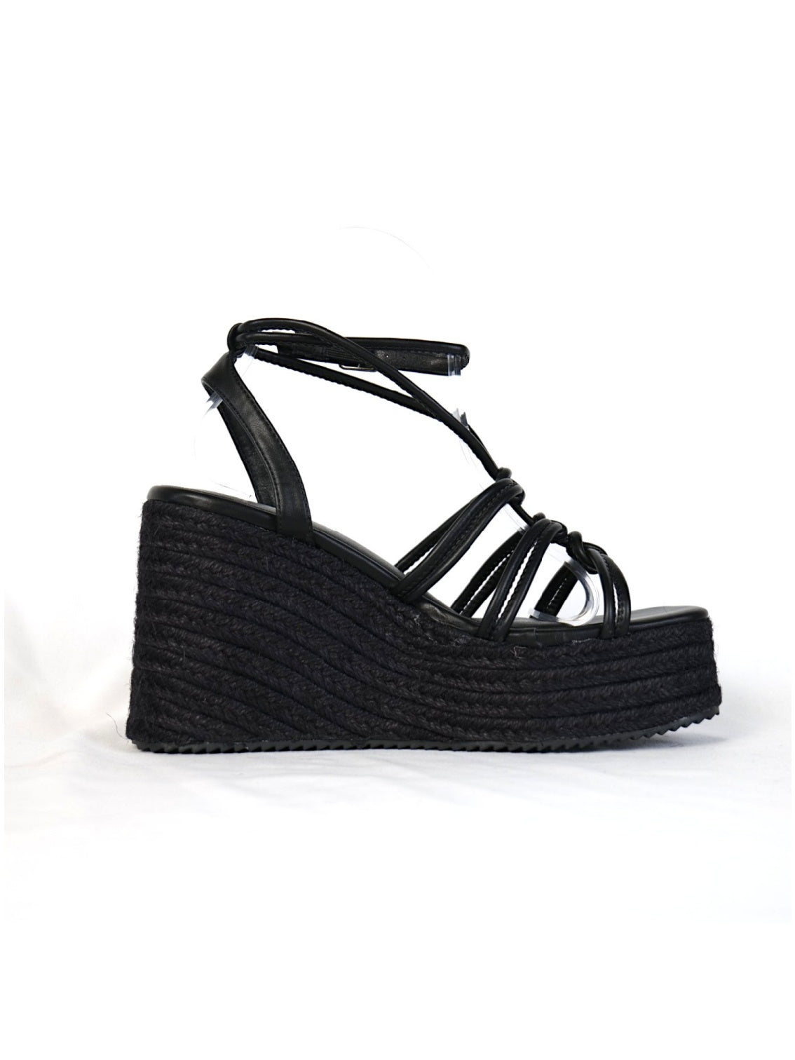 Sandalias de Cuña Mujer con Plataforma Alta Efecto Yute y Tiras con Nudos Decorativos, Sandalia con Pulsera Ajustable de Cuero Sintético para Verano, Fiesta, Vacaciones y Event