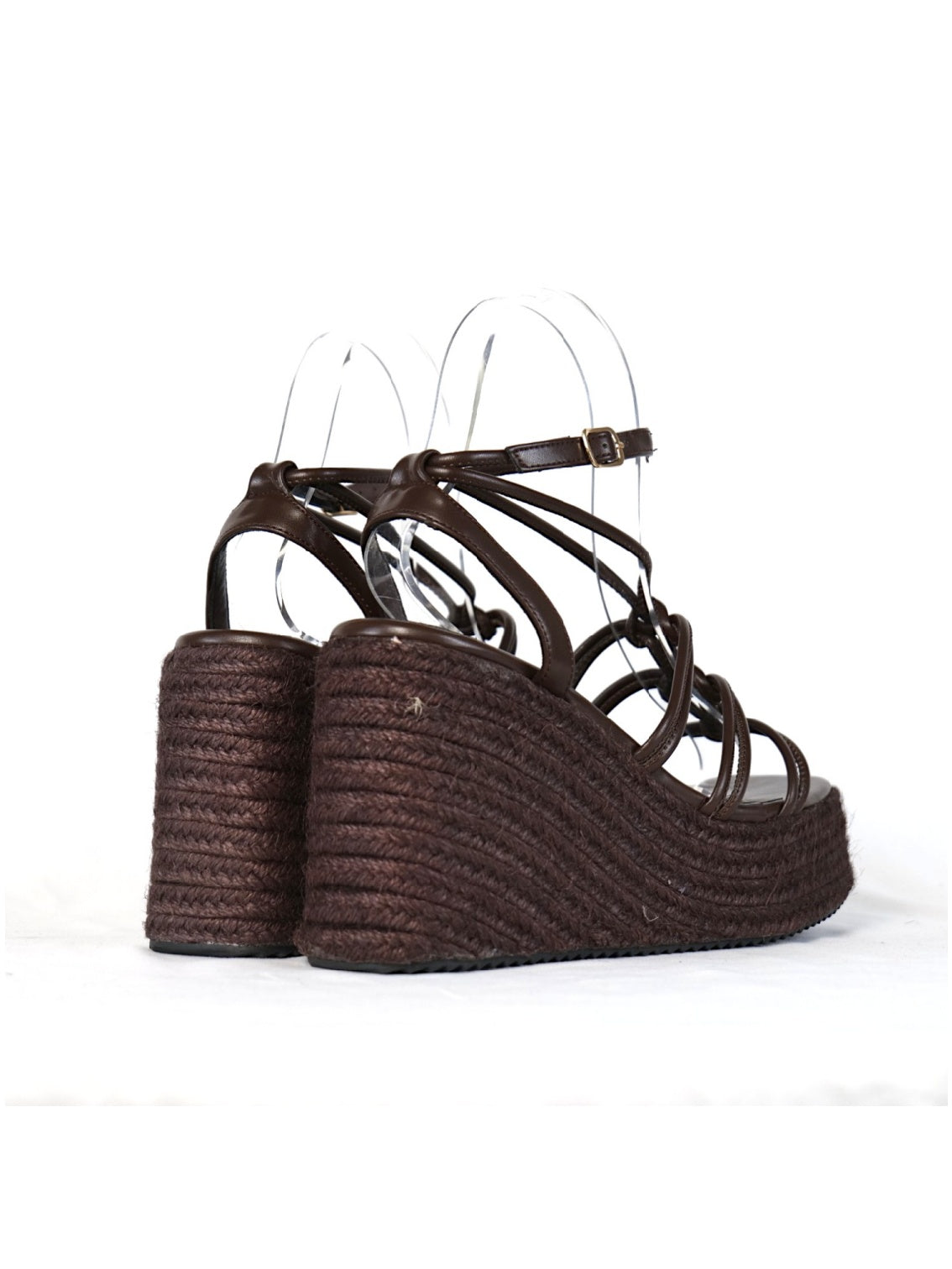 Sandalias de Cuña Mujer con Plataforma Alta Efecto Yute y Tiras con Nudos Decorativos, Sandalia con Pulsera Ajustable de Cuero Sintético para Verano, Fiesta, Vacaciones y Event