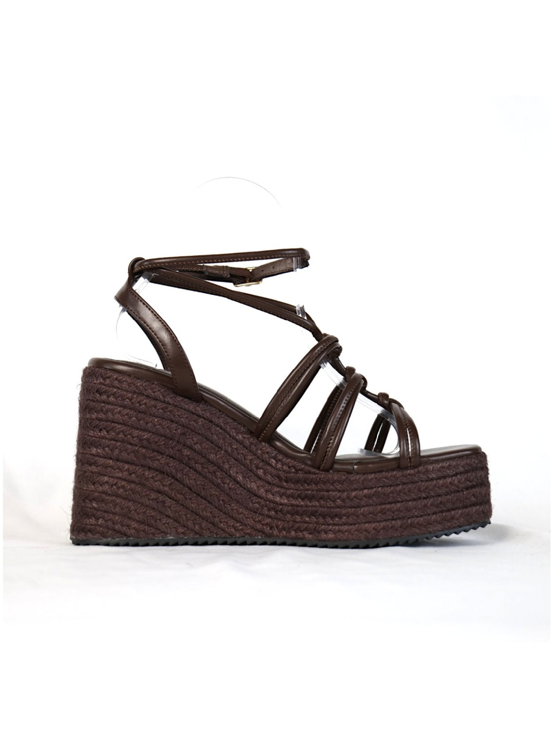 Sandalias de Cuña Mujer con Plataforma Alta Efecto Yute y Tiras con Nudos Decorativos, Sandalia con Pulsera Ajustable de Cuero Sintético para Verano, Fiesta, Vacaciones y Event