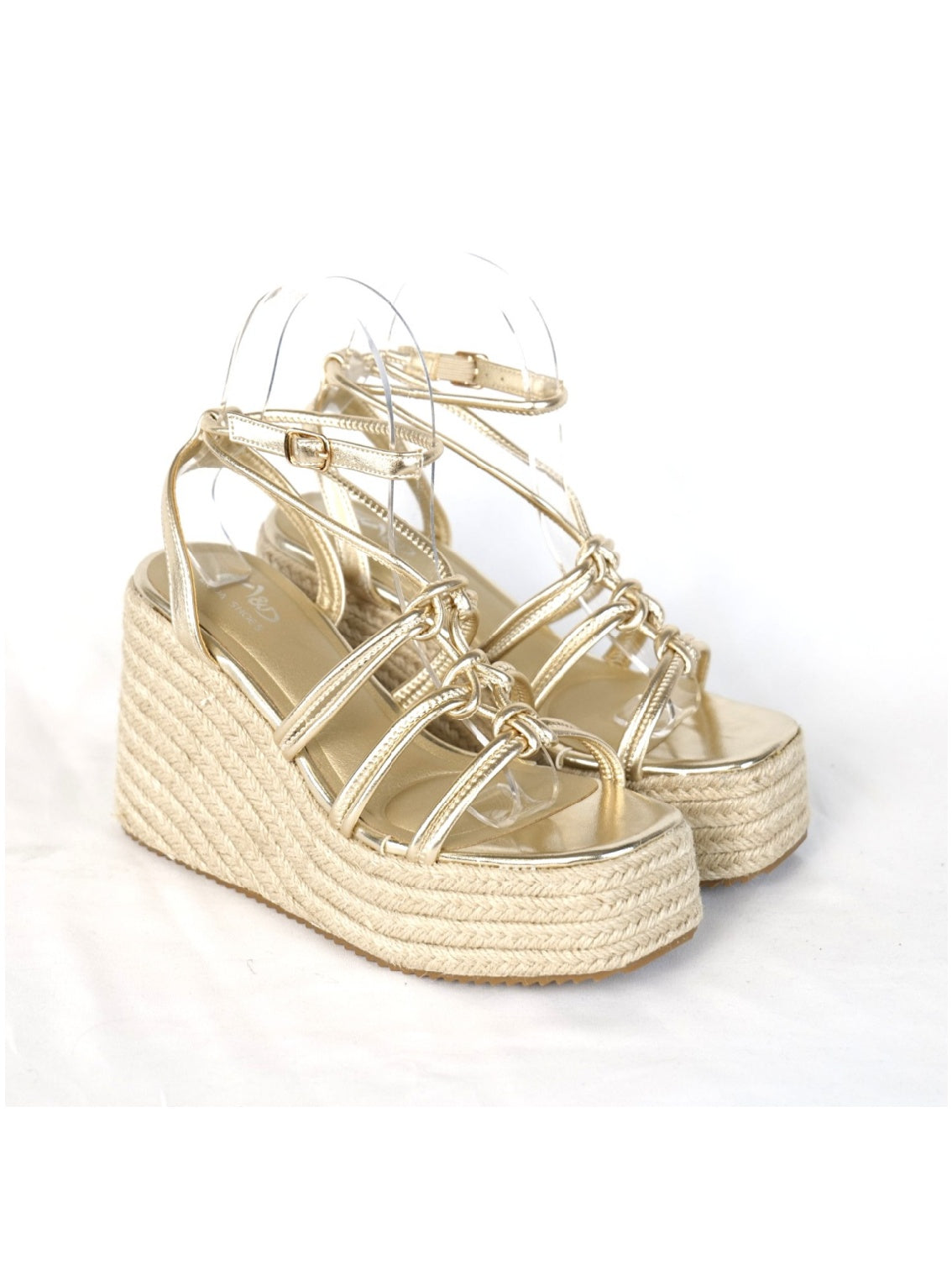 Sandalias de Cuña Mujer con Plataforma Alta Efecto Yute y Tiras con Nudos Decorativos, Sandalia con Pulsera Ajustable de Cuero Sintético para Verano, Fiesta, Vacaciones y Event