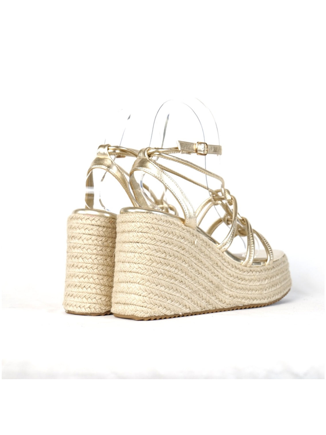 Sandalias de Cuña Mujer con Plataforma Alta Efecto Yute y Tiras con Nudos Decorativos, Sandalia con Pulsera Ajustable de Cuero Sintético para Verano, Fiesta, Vacaciones y Event
