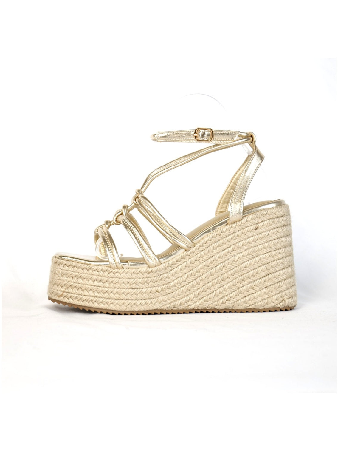 Sandalias de Cuña Mujer con Plataforma Alta Efecto Yute y Tiras con Nudos Decorativos, Sandalia con Pulsera Ajustable de Cuero Sintético para Verano, Fiesta, Vacaciones y Event