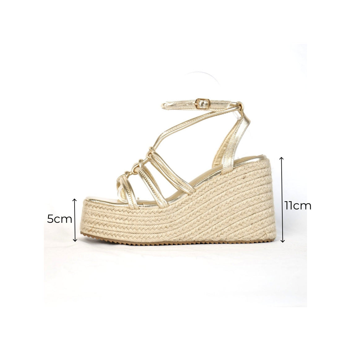 Sandalias de Cuña Mujer con Plataforma Alta Efecto Yute y Tiras con Nudos Decorativos, Sandalia con Pulsera Ajustable de Cuero Sintético para Verano, Fiesta, Vacaciones y Event