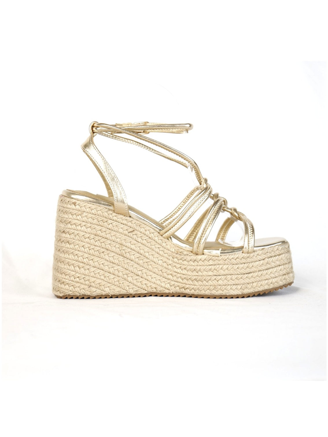 Sandalias de Cuña Mujer con Plataforma Alta Efecto Yute y Tiras con Nudos Decorativos, Sandalia con Pulsera Ajustable de Cuero Sintético para Verano, Fiesta, Vacaciones y Event