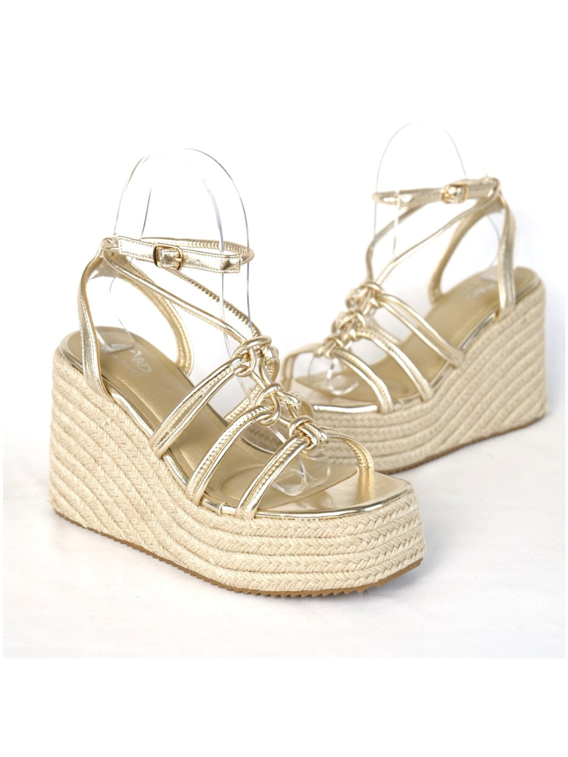 Sandalias de Cuña Mujer con Plataforma Alta Efecto Yute y Tiras con Nudos Decorativos, Sandalia con Pulsera Ajustable de Cuero Sintético para Verano, Fiesta, Vacaciones y Event