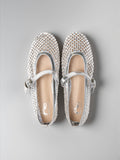 Bailarinas Mujer Plateadas con Brillos y Pulsera Mary Jane, Zapatos Planos con Pedrería y Correa Ajustable, Flats Elegantes para Fiesta, Eventos y Celebraciones