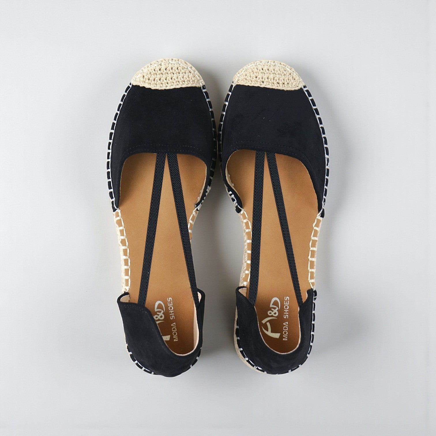 Alpargatas planas con bandas elásticas cruzadas  de verano con laterales abiertos en gamuza sintética para looks casuales, playa y uso diario Sandalias planas tipo espadrille con punta cerrada y suela de yute trenzado