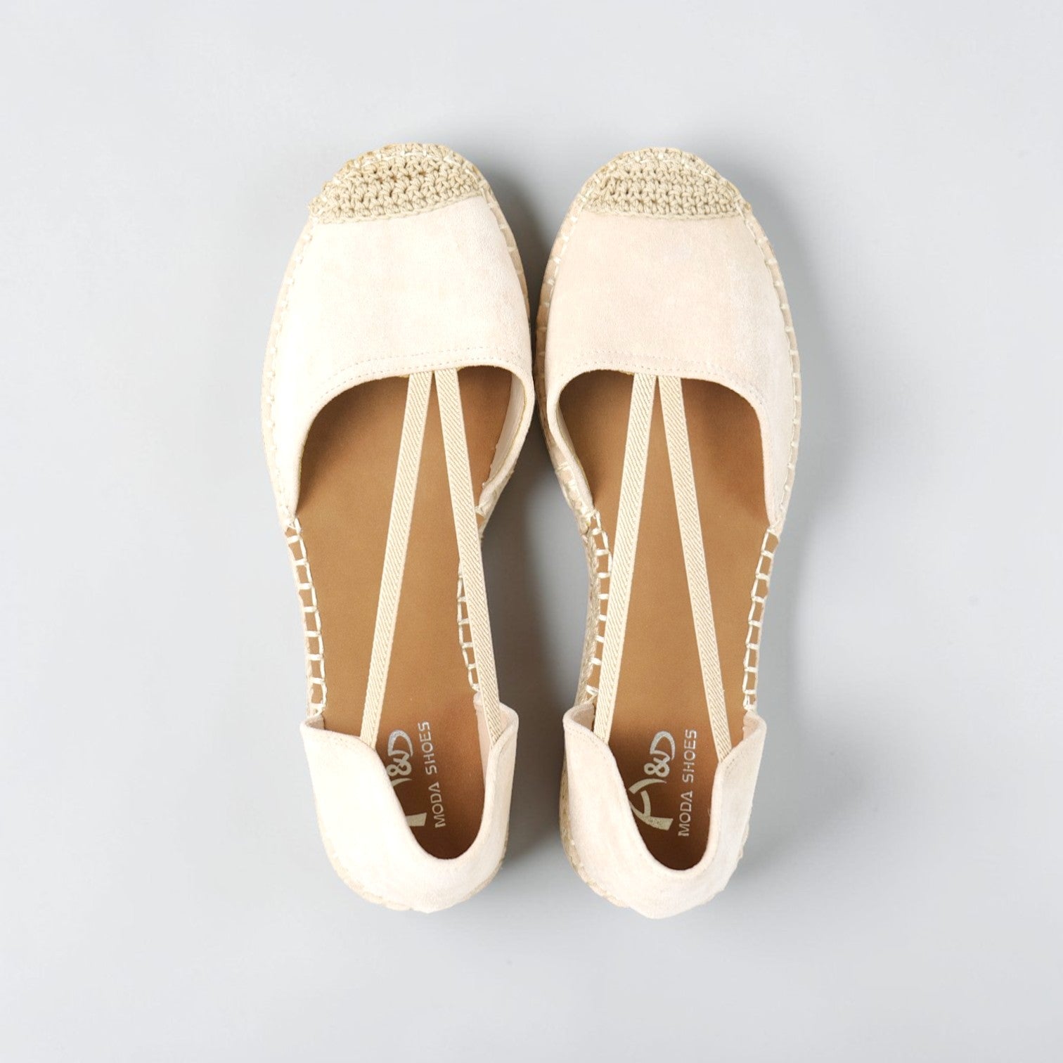Alpargatas planas con bandas elásticas cruzadas  de verano con laterales abiertos en gamuza sintética para looks casuales, playa y uso diario Sandalias planas tipo espadrille con punta cerrada y suela de yute trenzado