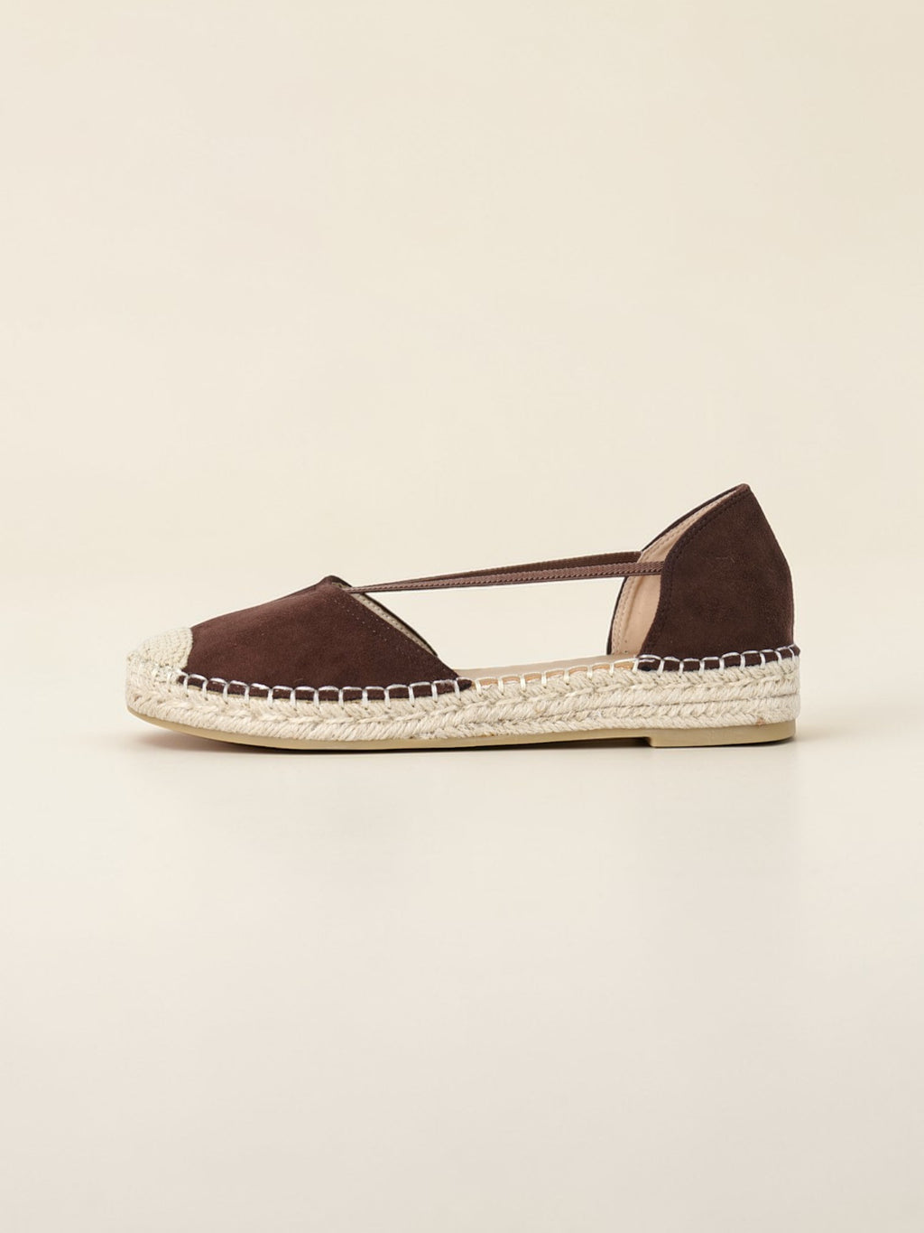 Alpargatas planas con bandas elásticas cruzadas  de verano con laterales abiertos en gamuza sintética para looks casuales, playa y uso diario Sandalias planas tipo espadrille con punta cerrada y suela de yute trenzado