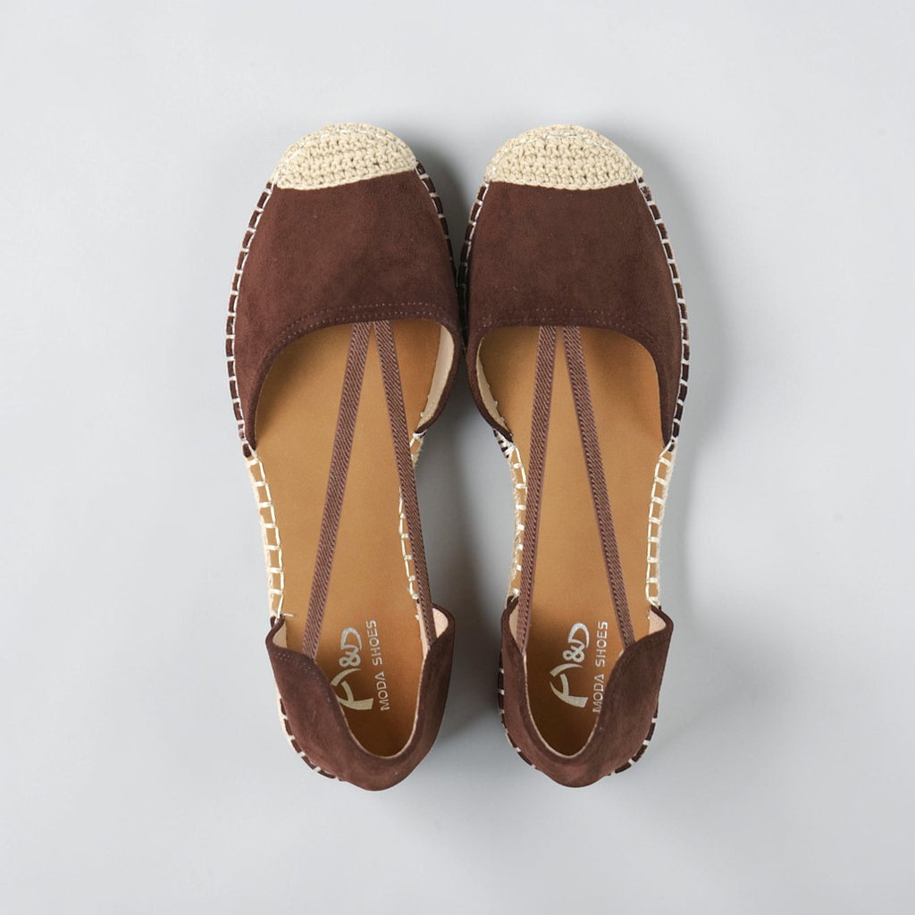 Alpargatas planas con bandas elásticas cruzadas  de verano con laterales abiertos en gamuza sintética para looks casuales, playa y uso diario Sandalias planas tipo espadrille con punta cerrada y suela de yute trenzado