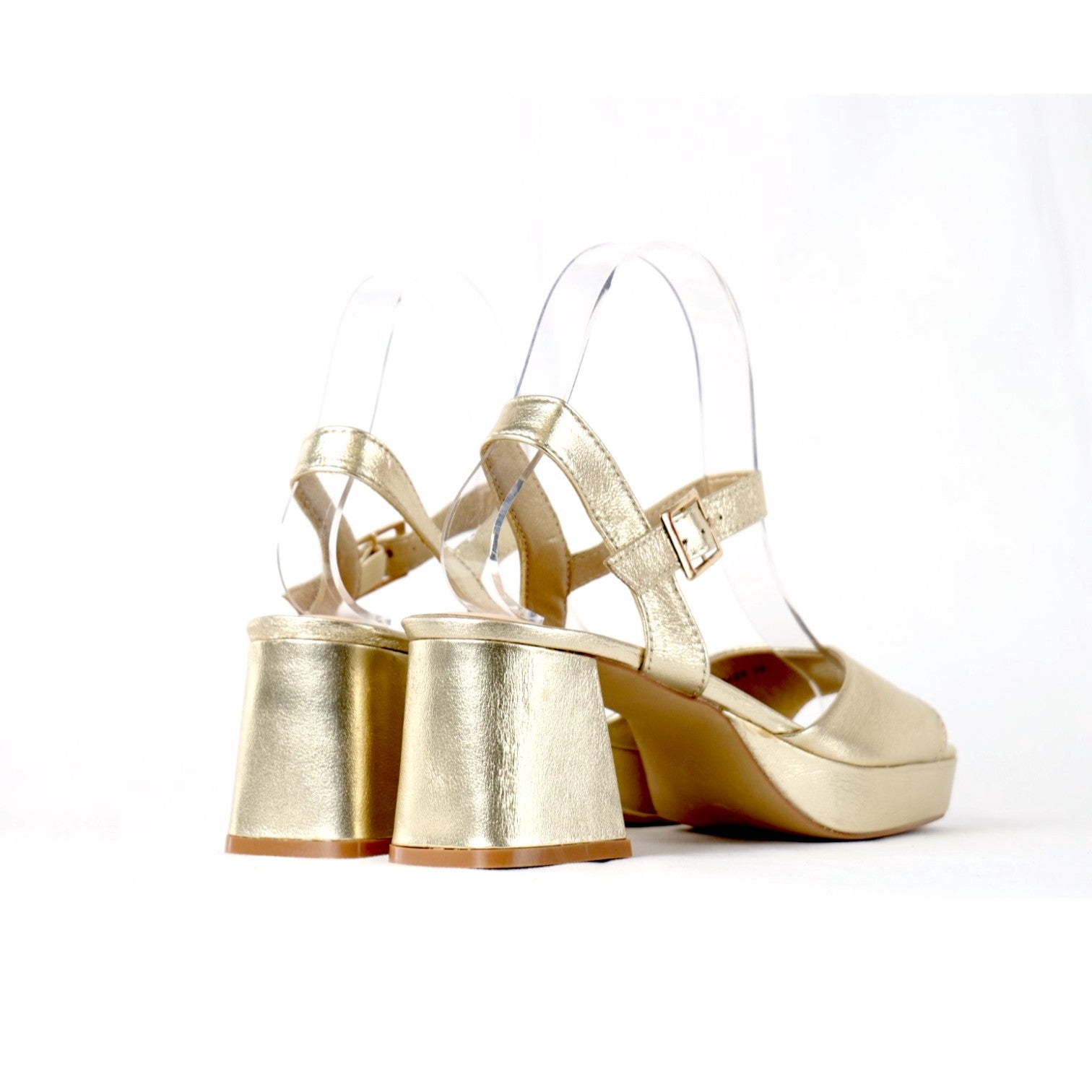 Sandalias de Tacón Ancho Mujer con Plataforma y Hebilla Ajustable, Sandalia Metalizada de Cuero Sintético con Tacón Cuadrado Alto para Fiesta, Boda, Eventos y Noche
