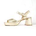 Sandalias de Tacón Ancho Mujer con Plataforma y Hebilla Ajustable, Sandalia Metalizada de Cuero Sintético con Tacón Cuadrado Alto para Fiesta, Boda, Eventos y Noche