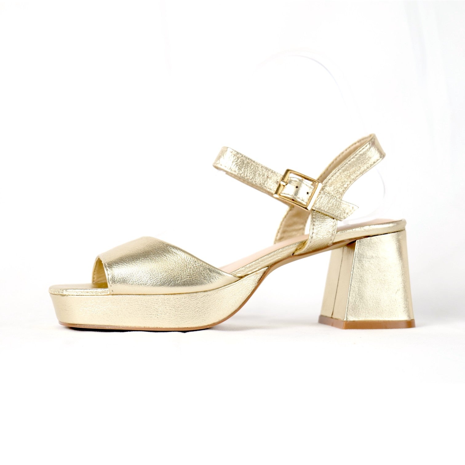 Sandalias de Tacón Ancho Mujer con Plataforma y Hebilla Ajustable, Sandalia Metalizada de Cuero Sintético con Tacón Cuadrado Alto para Fiesta, Boda, Eventos y Noche