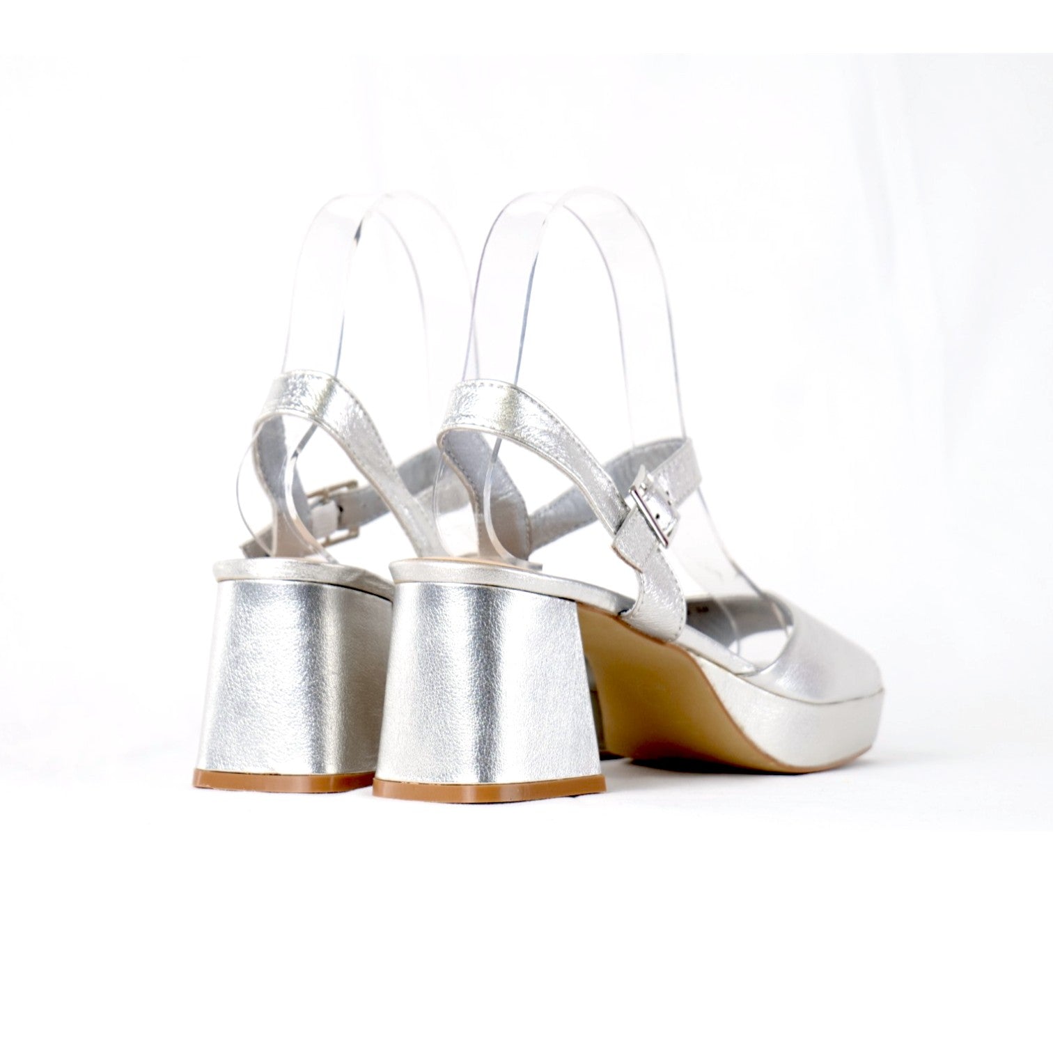 Sandalias de Tacón Ancho Mujer con Plataforma y Hebilla Ajustable, Sandalia Metalizada de Cuero Sintético con Tacón Cuadrado Alto para Fiesta, Boda, Eventos y Noche