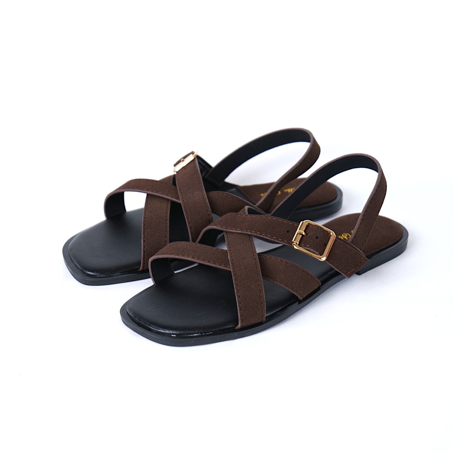 Sandalias Planas Mujer con Tiras Cruzadas y Hebilla Ajustable al Tobillo, Sandalia Baja de Gamuza Sintética y Cuero Sintético con Punta Cuadrada para Verano, Diario y Vacaciones