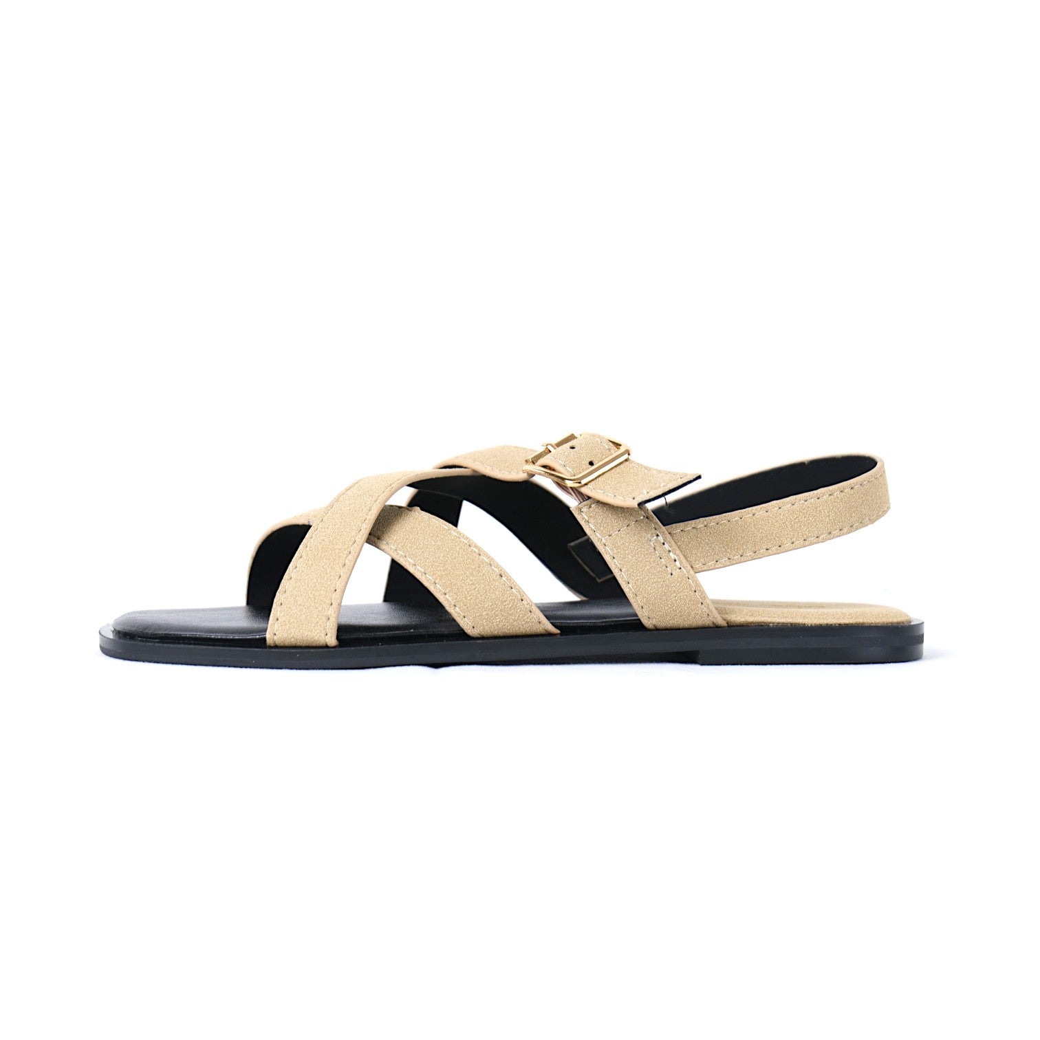 Sandalias Planas Mujer con Tiras Cruzadas y Hebilla Ajustable al Tobillo, Sandalia Baja de Gamuza Sintética y Cuero Sintético con Punta Cuadrada para Verano, Diario y Vacaciones
