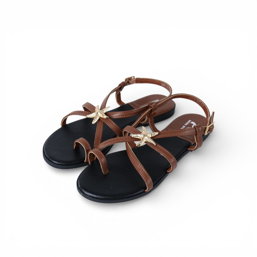 Sandalias Mujer Planas con Tiras Finas con Adorno Estrella Del Mar Decorativa para Verano