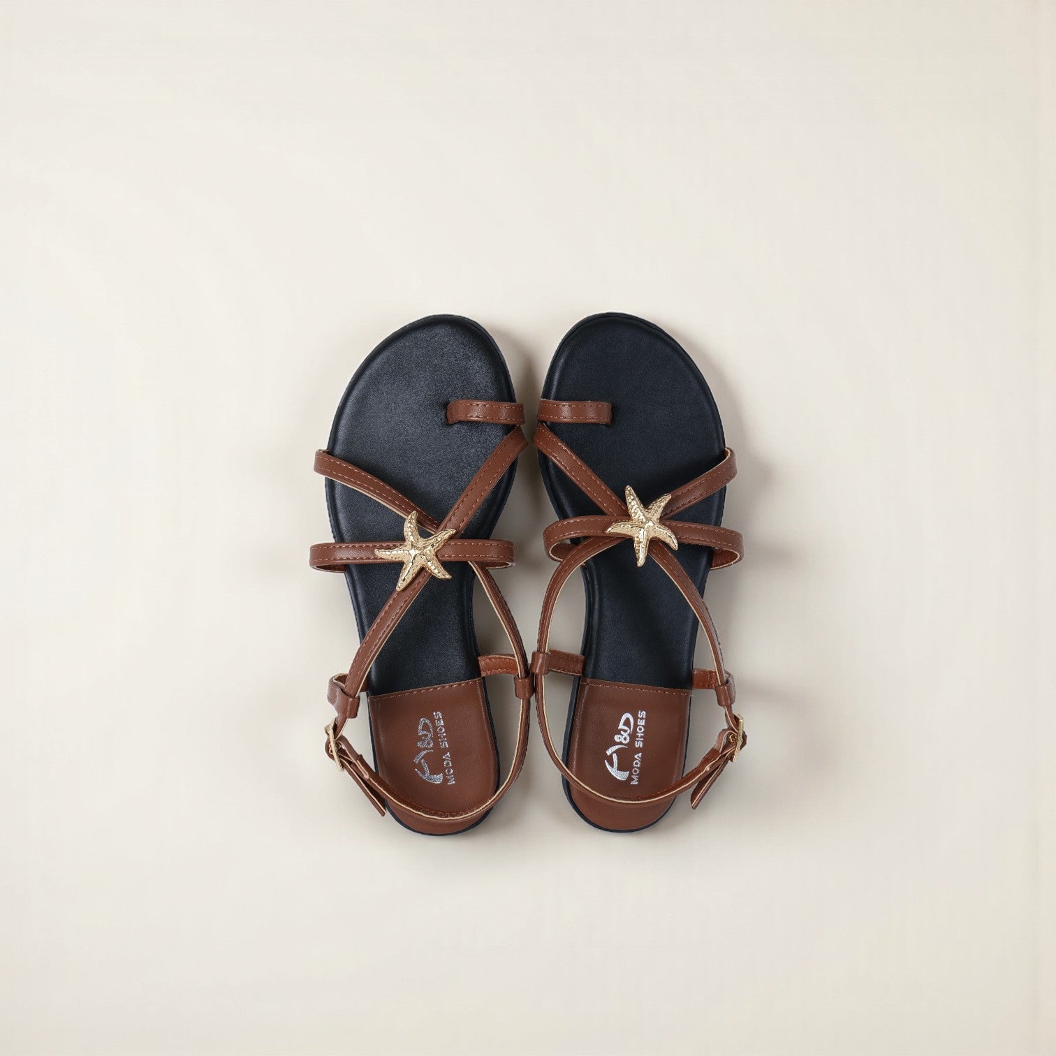 Sandalias Mujer Planas con Tiras Finas con Adorno Estrella Del Mar Decorativa para Verano