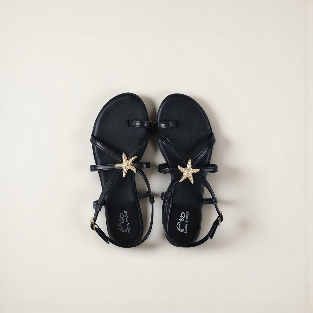 Sandalias Mujer Planas con Tiras Finas con Adorno Estrella Del Mar Decorativa para Verano