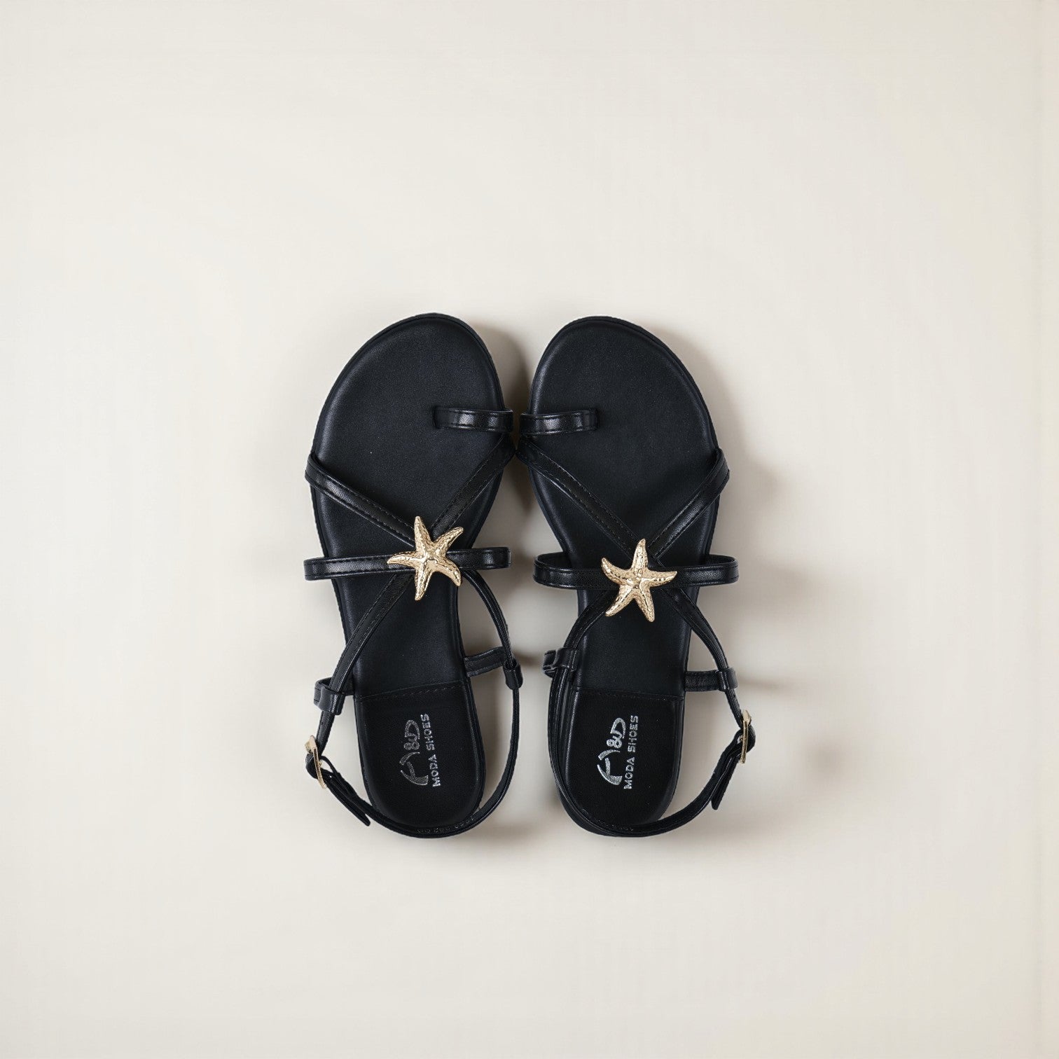Sandalias Mujer Planas con Tiras Finas con Adorno Estrella Del Mar Decorativa para Verano