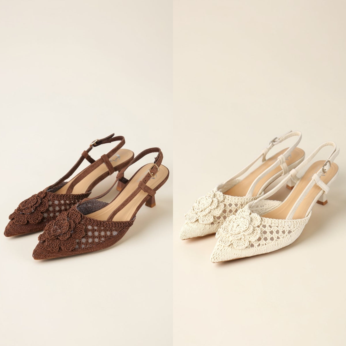 Zapatos Mujer Slingback de Tacón Bajo con Punta Fina y Detalle Floral en Encaje, Sandalias Cerradas Elegantes con Pulsera Ajustable para Fiesta, Evento y Oficina