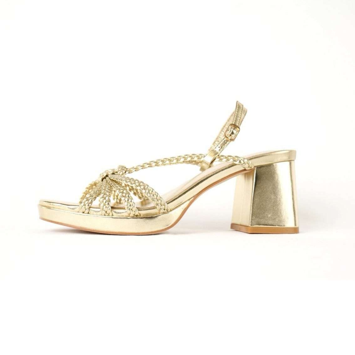 Sandalias de Tacón Medio para Mujer con Tiras Trenzadas y Nudo Decorativo en Empeine, Sandalias Elegantes Abiertas con Pulsera Ajustable al Tobillo y Tacón Ancho de Material Sintético
