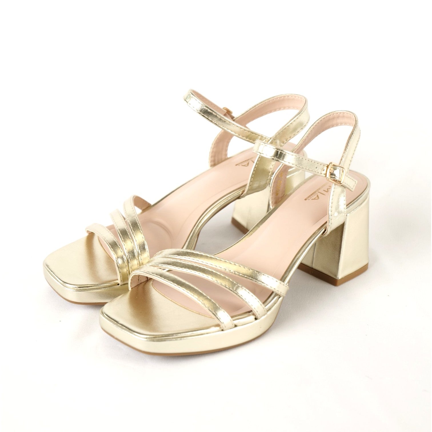 Sandalias de Tacón Medio Cuadrado con Tiras Finas y Pulsera Ajustable al Tobillo, Sandalia de Tacón Ancho Cuadrado en Gamuza Sintética y Cuero Sintético Metalizado para Fiesta, Eventos y Diario