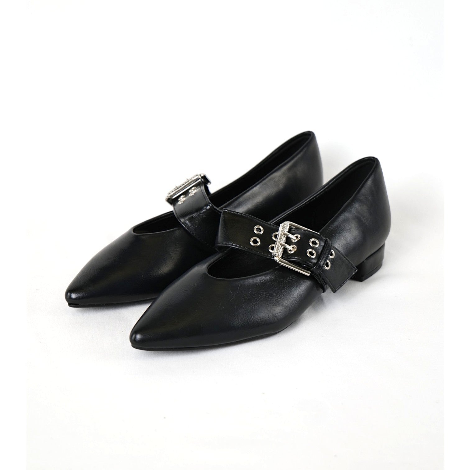 Zapatos Tipo Merceditas para Mujer con Punta Fina y Correa Ancha con Hebilla Metálica, Bailarinas Elegantes Planas de Material Sintético para Oficina, Fiesta y Diario