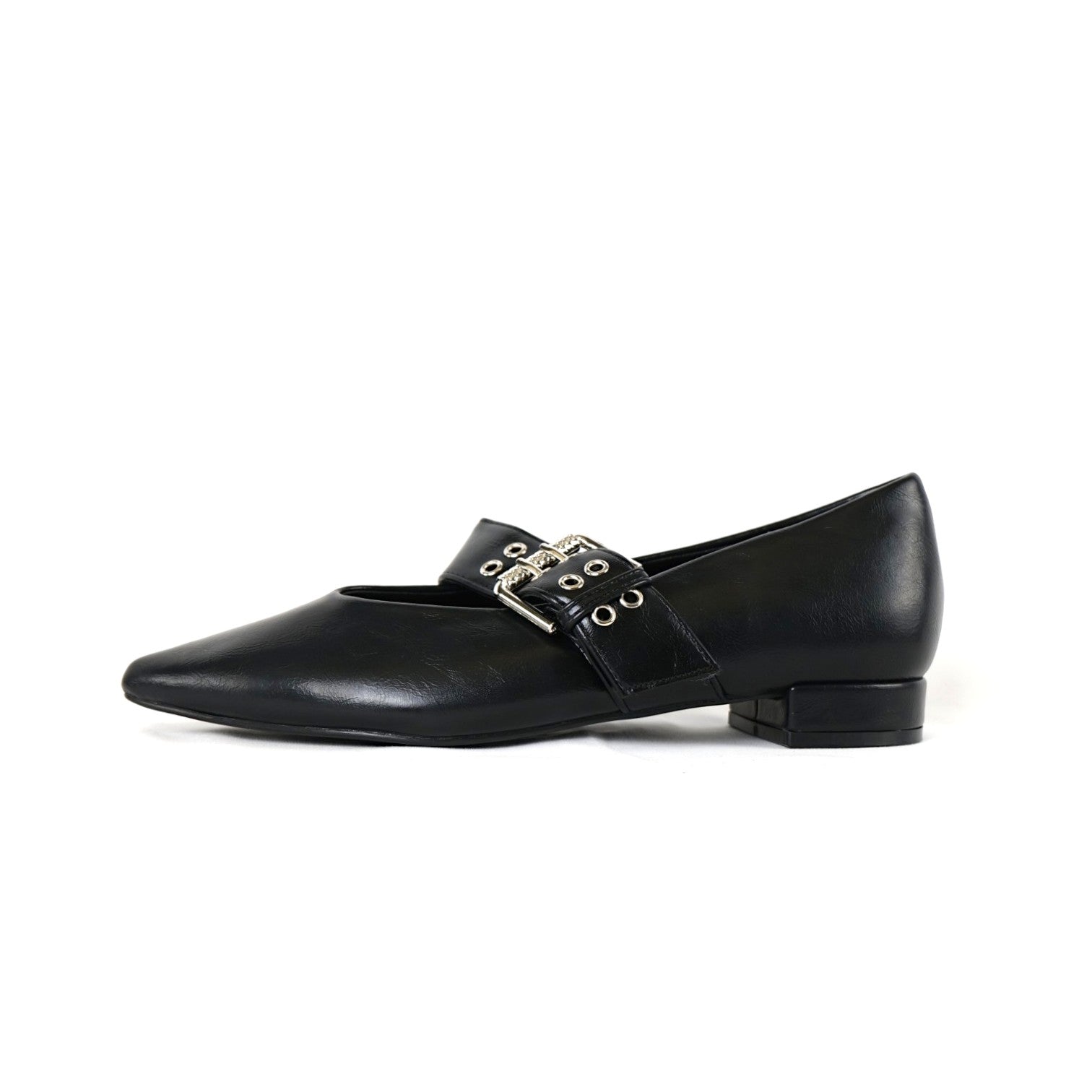 Zapatos Tipo Merceditas para Mujer con Punta Fina y Correa Ancha con Hebilla Metálica, Bailarinas Elegantes Planas de Material Sintético para Oficina, Fiesta y Diario