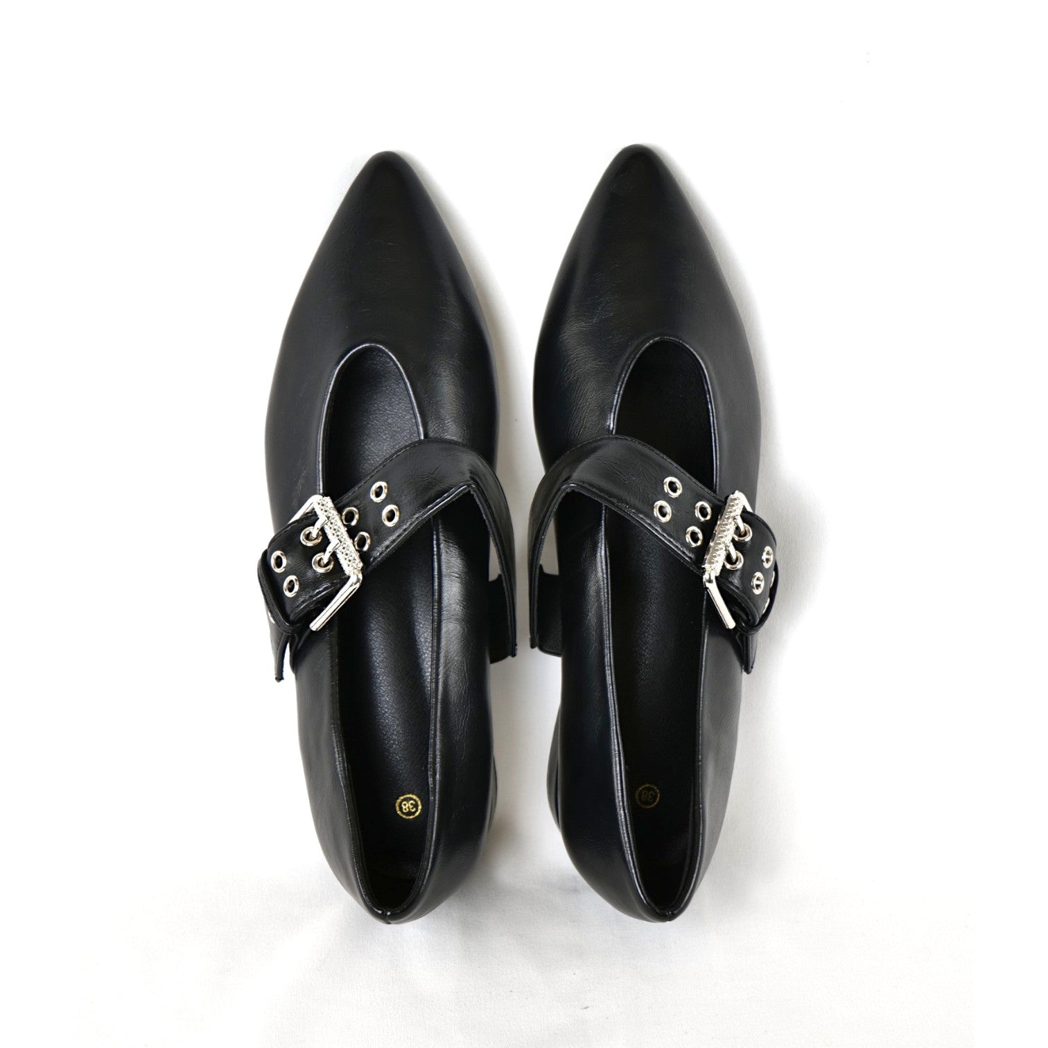 Zapatos Tipo Merceditas para Mujer con Punta Fina y Correa Ancha con Hebilla Metálica, Bailarinas Elegantes Planas de Material Sintético para Oficina, Fiesta y Diario