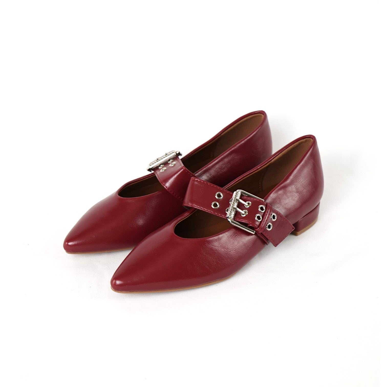 Zapatos Tipo Merceditas para Mujer con Punta Fina y Correa Ancha con Hebilla Metálica, Bailarinas Elegantes Planas de Material Sintético para Oficina, Fiesta y Diario