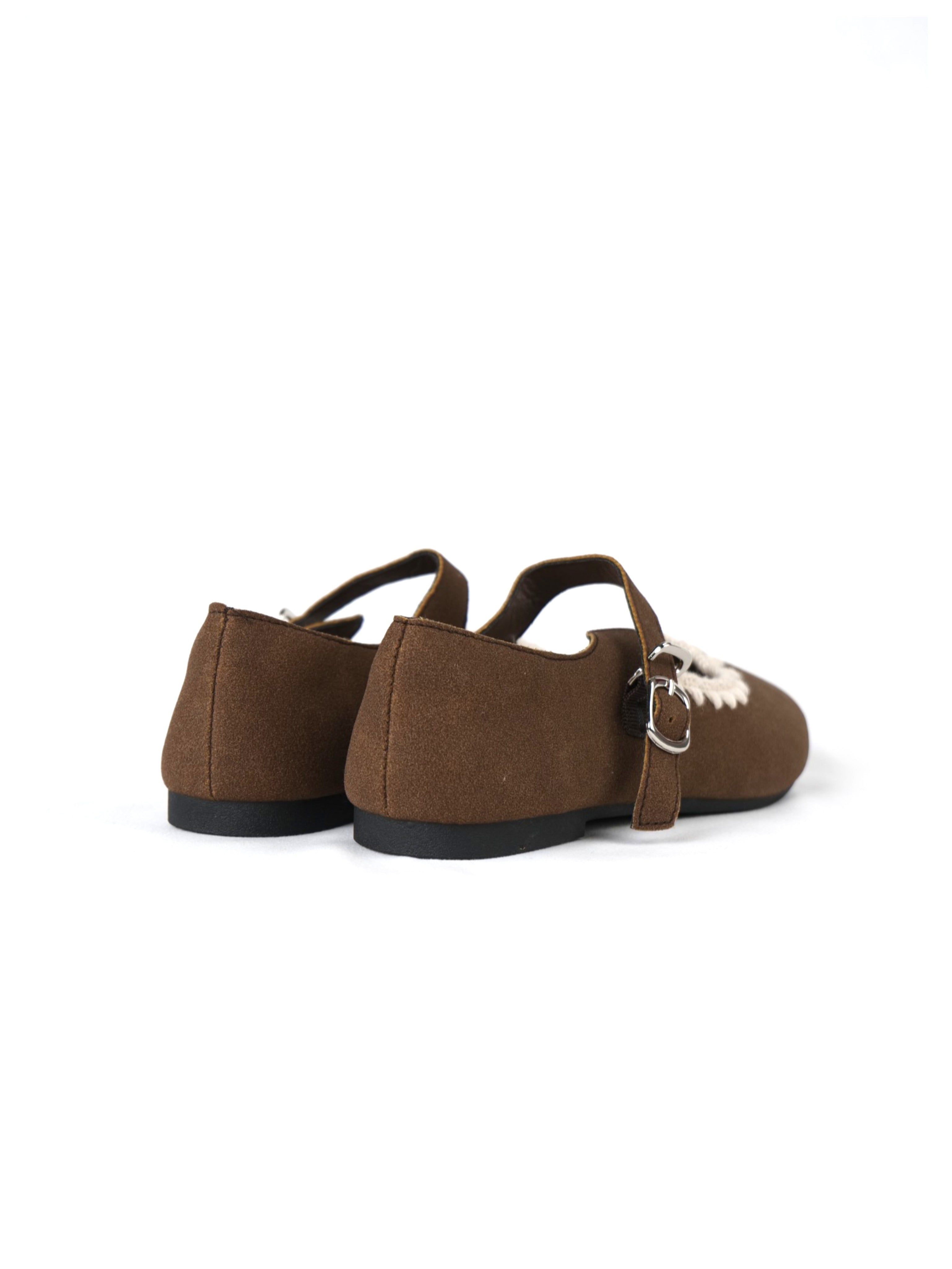 Bailarinas con detalle decorativo ondulado en ganchillo en el borde, tipo Mary Jane para mujer con pulsera y hebilla ajustable, punta redondeada y acabado en gamuza sintética, zapatos planos elegantes para diario, oficina y looks casuales