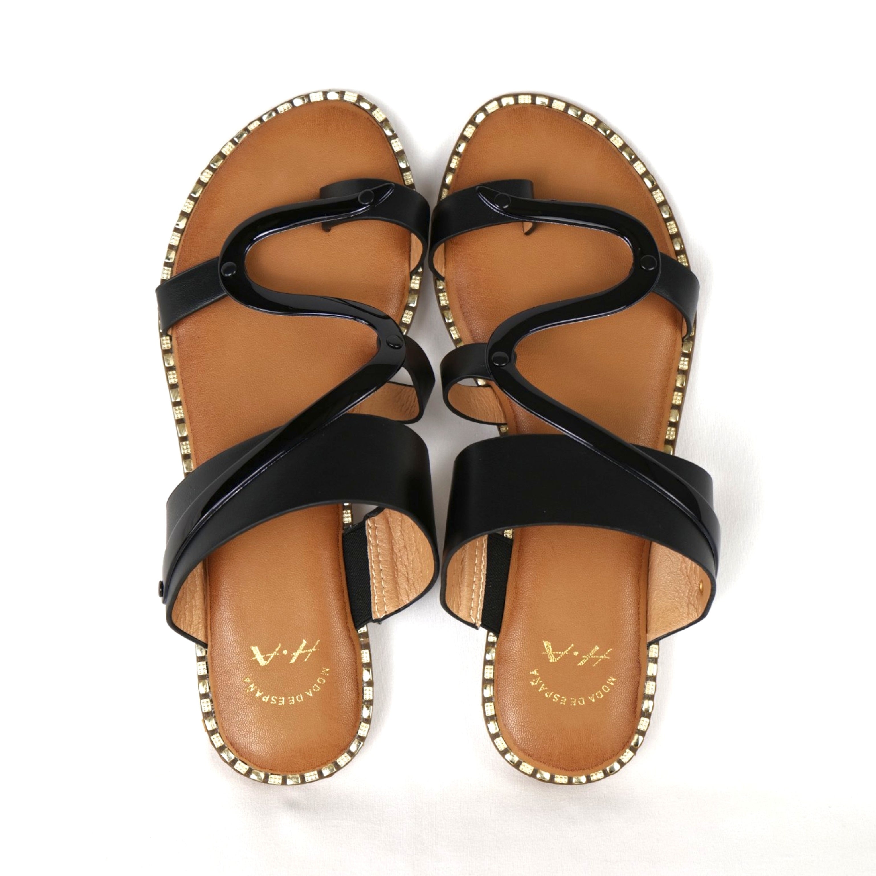 Sandalias planas tipo dedo para mujer diseño de tiras onduladas, tiras anchas y acabado brillo, plantilla ultraacolchada, chanclas elegantes con detalle decorativo y suela fina con borde decorativo