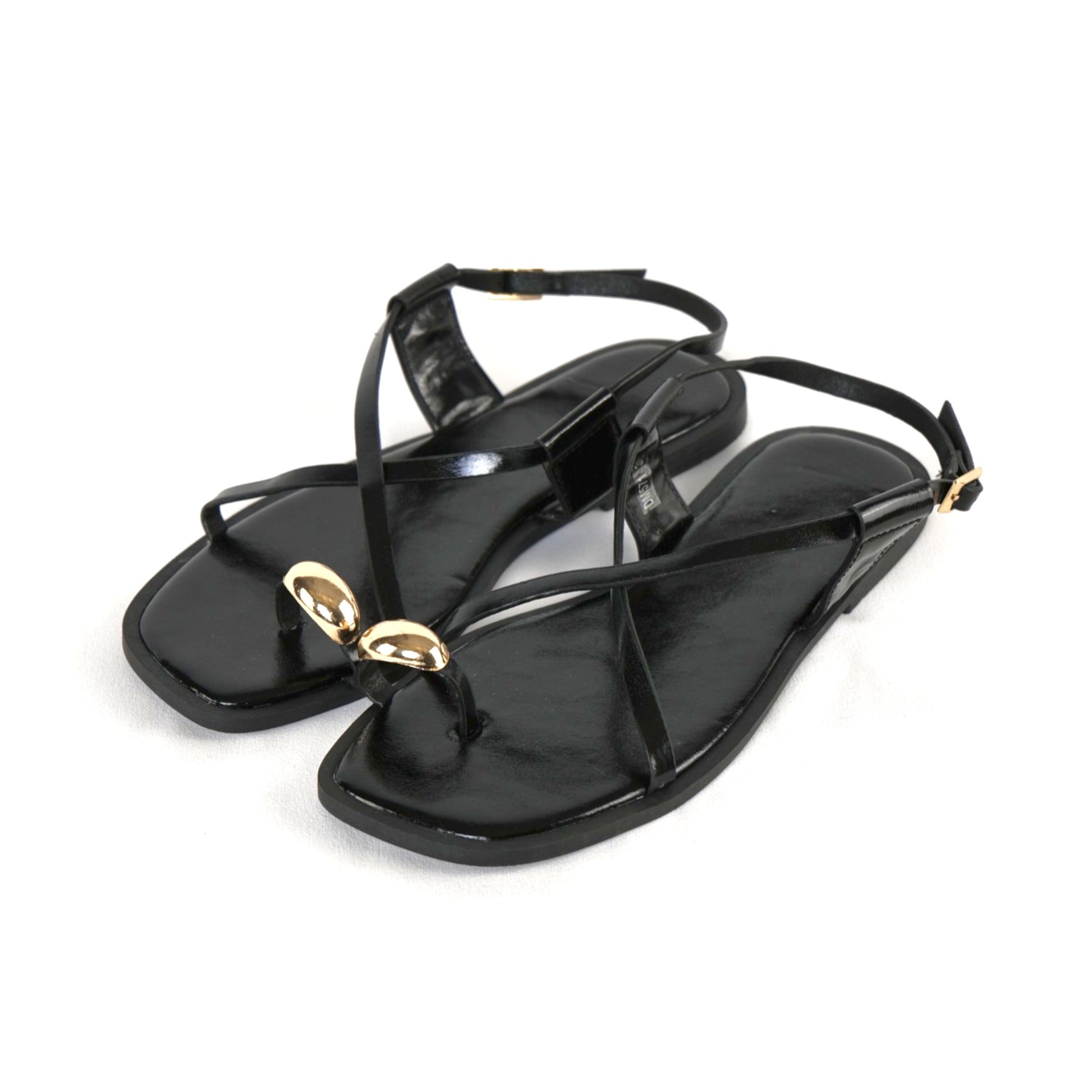 Sandalias con detalle metálico en el dedo y tiras cruzadas en cuero sintético, sandalias minimalistas planas tipo dedo para mujer con tiras finas y pulsera al tobillo con hebilla, sandalias de verano elegantes para diario y playa